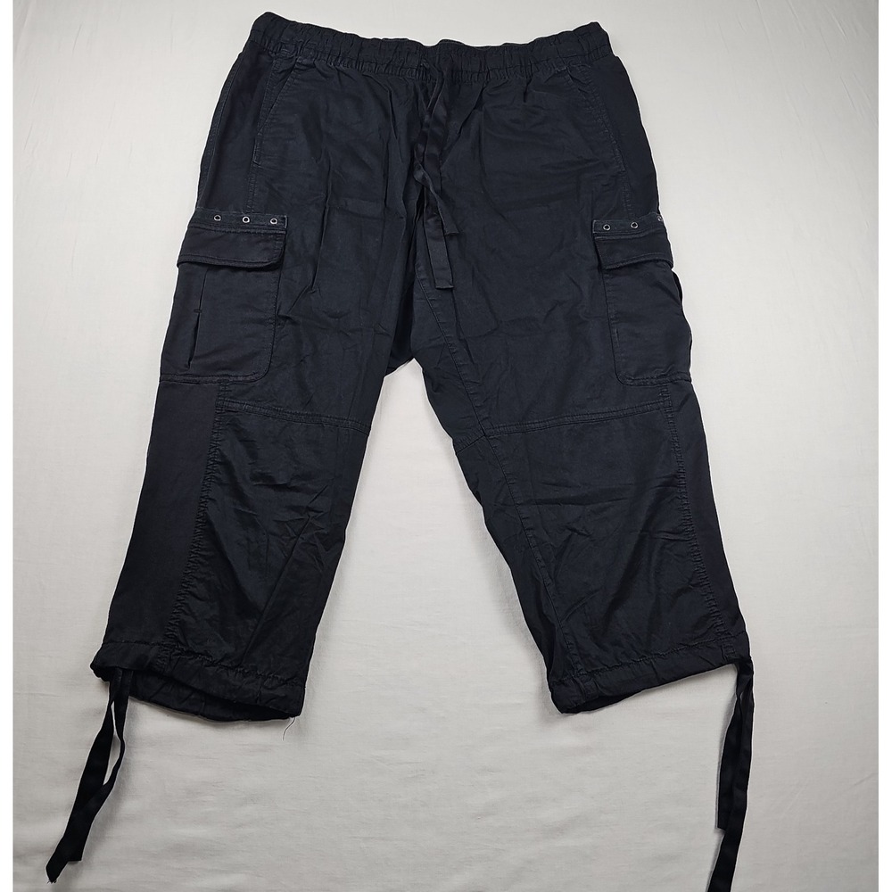 Lane Bryant Cargo Capri Pants Black Elastic Tie Waist Plus Size 18/20